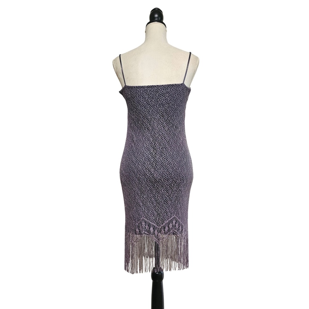 Vintage 90s City Triangles Gray Sparkle Mesh Fringe Bodycon Slip Dress Size S - Picture 3 of 8